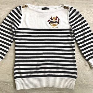 🤍💙⚓️ Vintage Classic Ralph Lauren Nautical Anchor Striped Knit Sweater ⚓️🤍💙